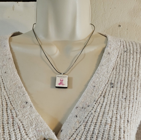 Hand Crafted Artisan Collection Brest Cancer Awareness Scrabble Tile necklace - Picture 7 of 17
